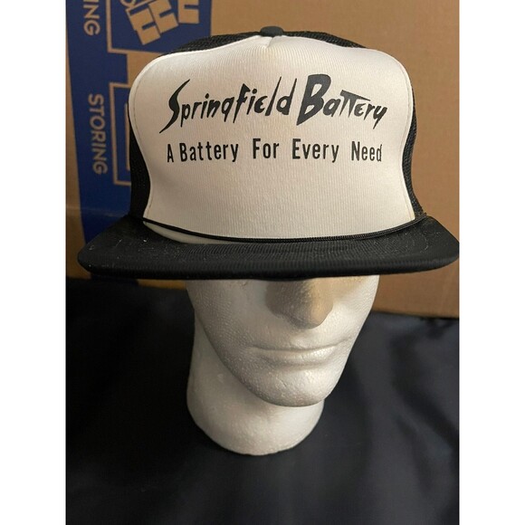 Vintage‎ Springfield Battery White Black Trucker Hat Mesh Snapback USA Retro - Picture 1 of 6